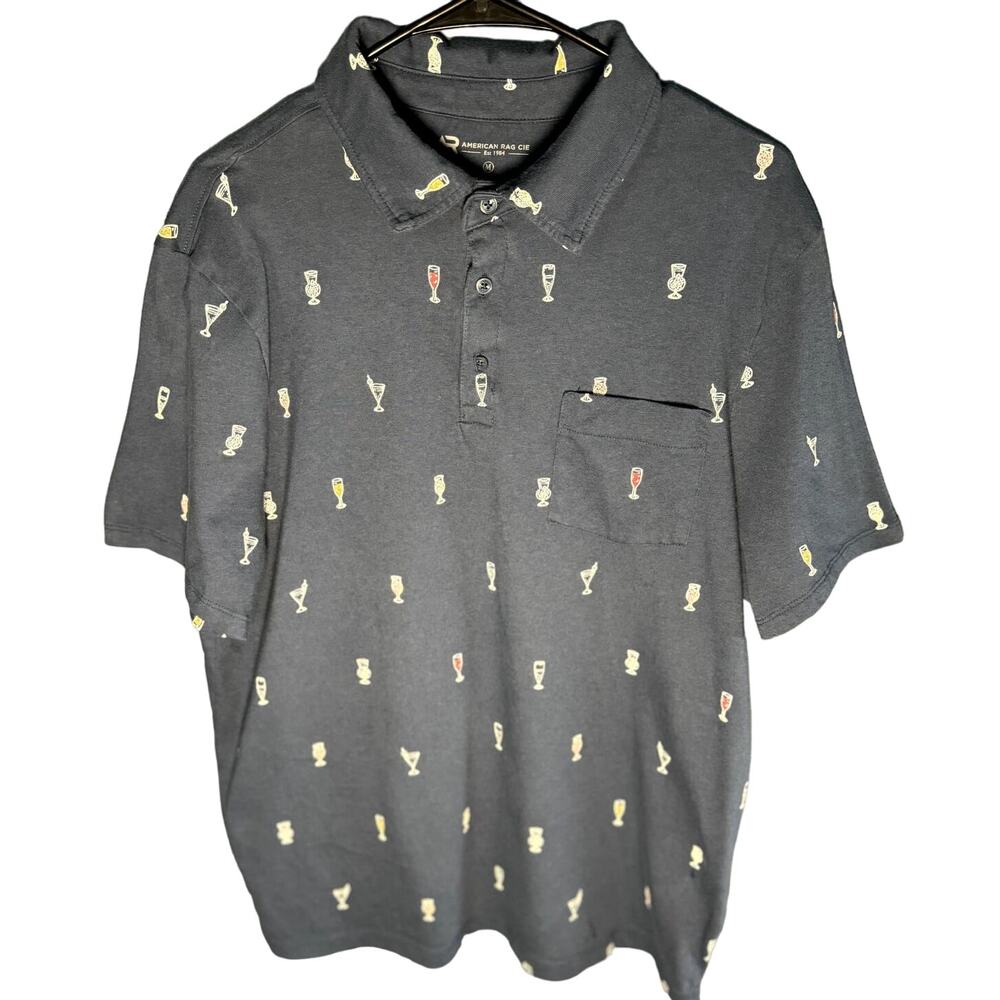 American Rag CIE Short Sleeve Printed Polo Shirt Navy - Size M